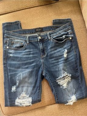 Judy Blue Distressed Dark Blue Boyfriend Jeans